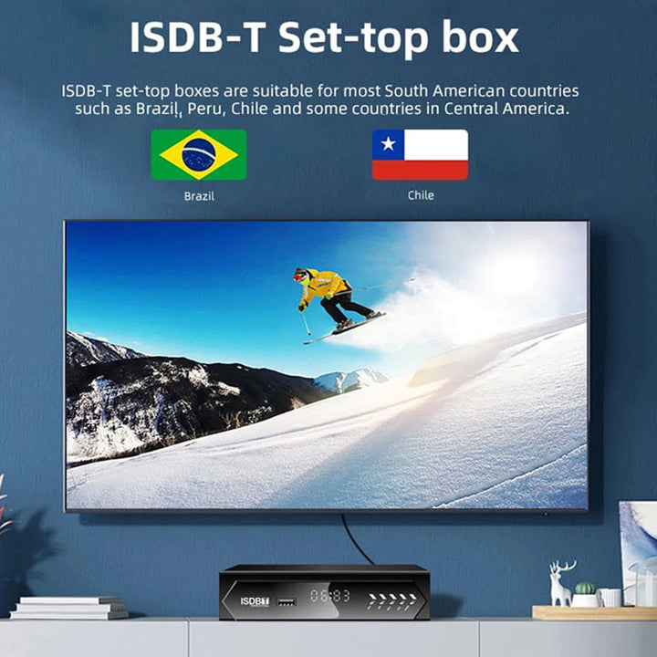 ISDB-T Digital TV Decoder 1080P HD Terrestrial Digital Video Broadcasting TV Receiver with HDMI RCA Interface Cable