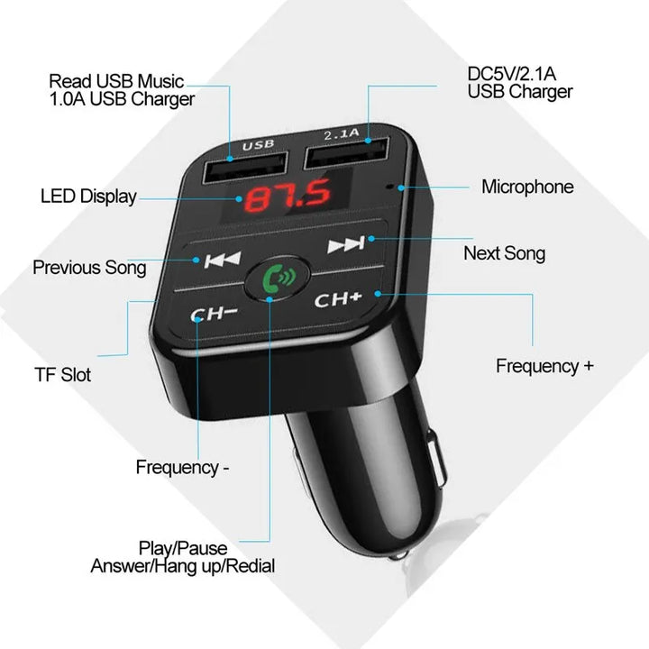 FM Transmitter Wireless Adapter Microphone Audio Receiver Auto MP3 Player Dual USB Fast Charger Car Accessories