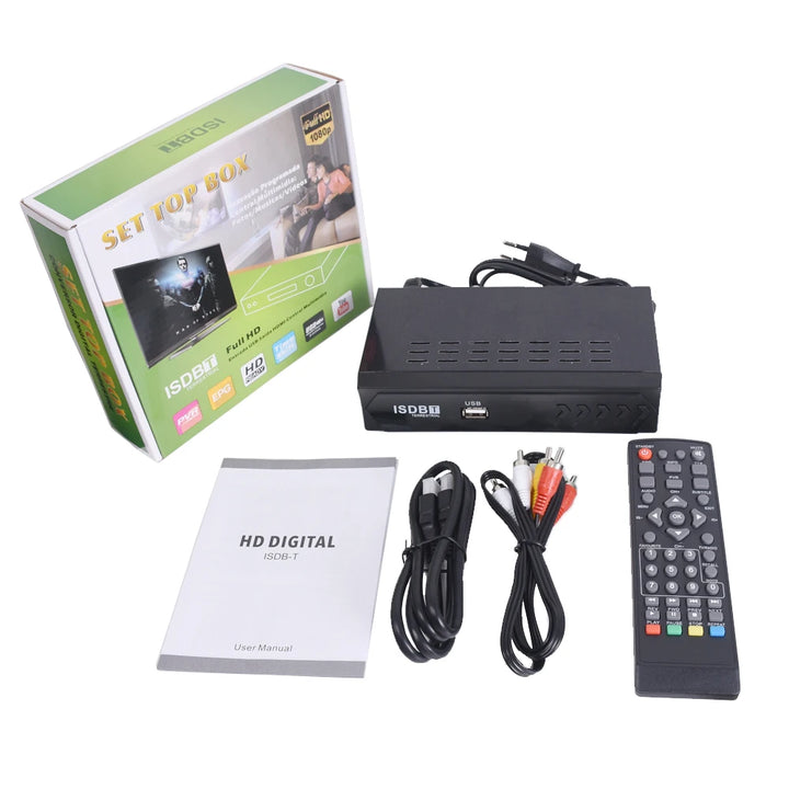 ISDB-T Digital TV Decoder 1080P HD Terrestrial Digital Video Broadcasting TV Receiver with HDMI RCA Interface Cable