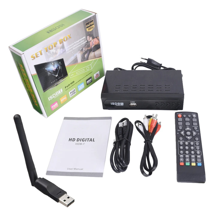 ISDB-T Digital TV Decoder 1080P HD Terrestrial Digital Video Broadcasting TV Receiver with HDMI RCA Interface Cable