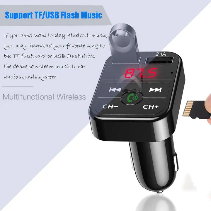 FM Transmitter Wireless Adapter Microphone Audio Receiver Auto MP3 Player Dual USB Fast Charger Car Accessories