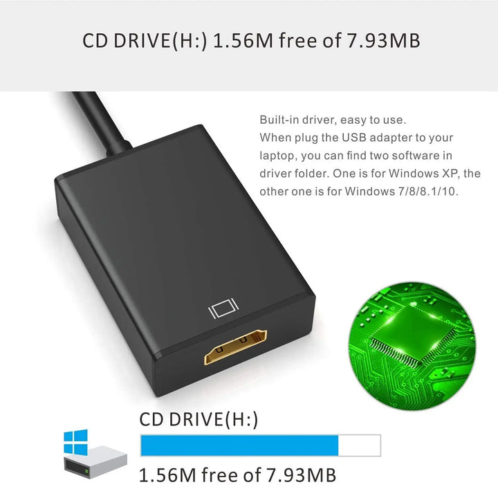 USB 3.0 to HDMI Adapter 1080P USB 2.0 to HDMI-Compatible Converter External Video Card For PC Laptop HDTV