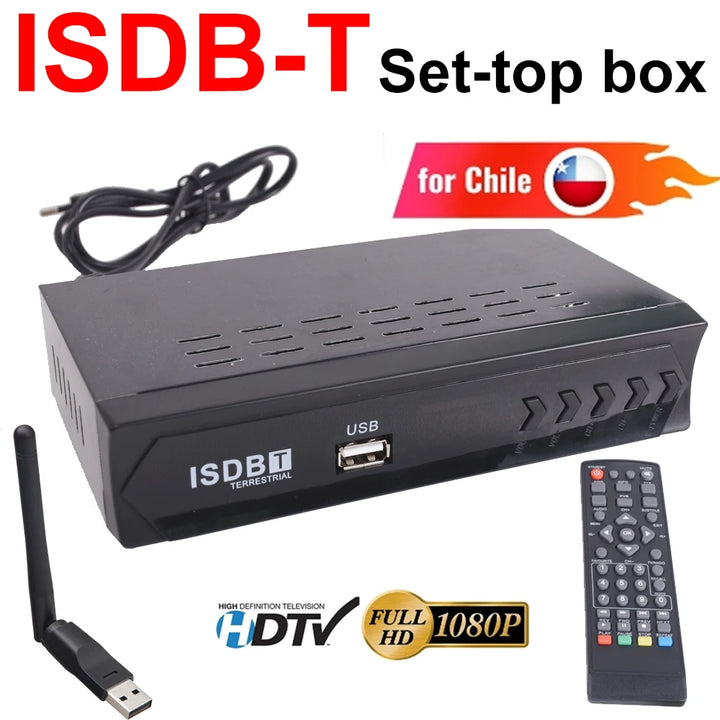 ISDB-T Digital TV Decoder 1080P HD Terrestrial Digital Video Broadcasting TV Receiver with HDMI RCA Interface Cable