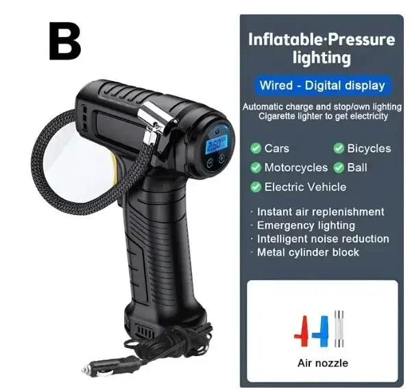 New 120W Handheld Air Compressor Wireless/Wired Inflatable Pump Portable Air Pump Tire Inflator Digital for Car Bicycle Balls