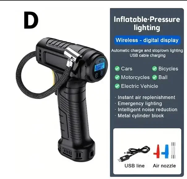 New 120W Handheld Air Compressor Wireless/Wired Inflatable Pump Portable Air Pump Tire Inflator Digital for Car Bicycle Balls